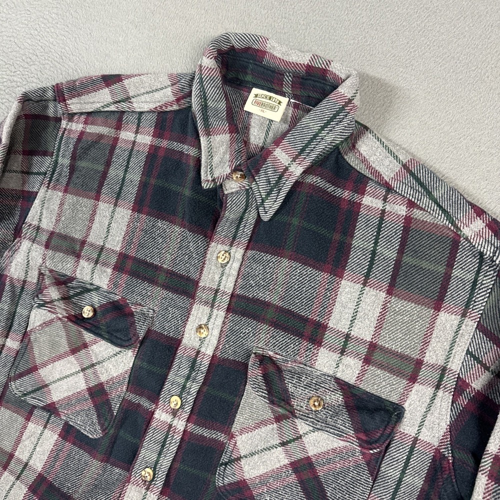 Five Brother Shirt Mens XL Gray Plaid Flannel Long Sleeve Button Pocket Twill